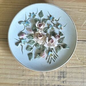 Floral Lefton China 3D Wall Hanging Plate with roses